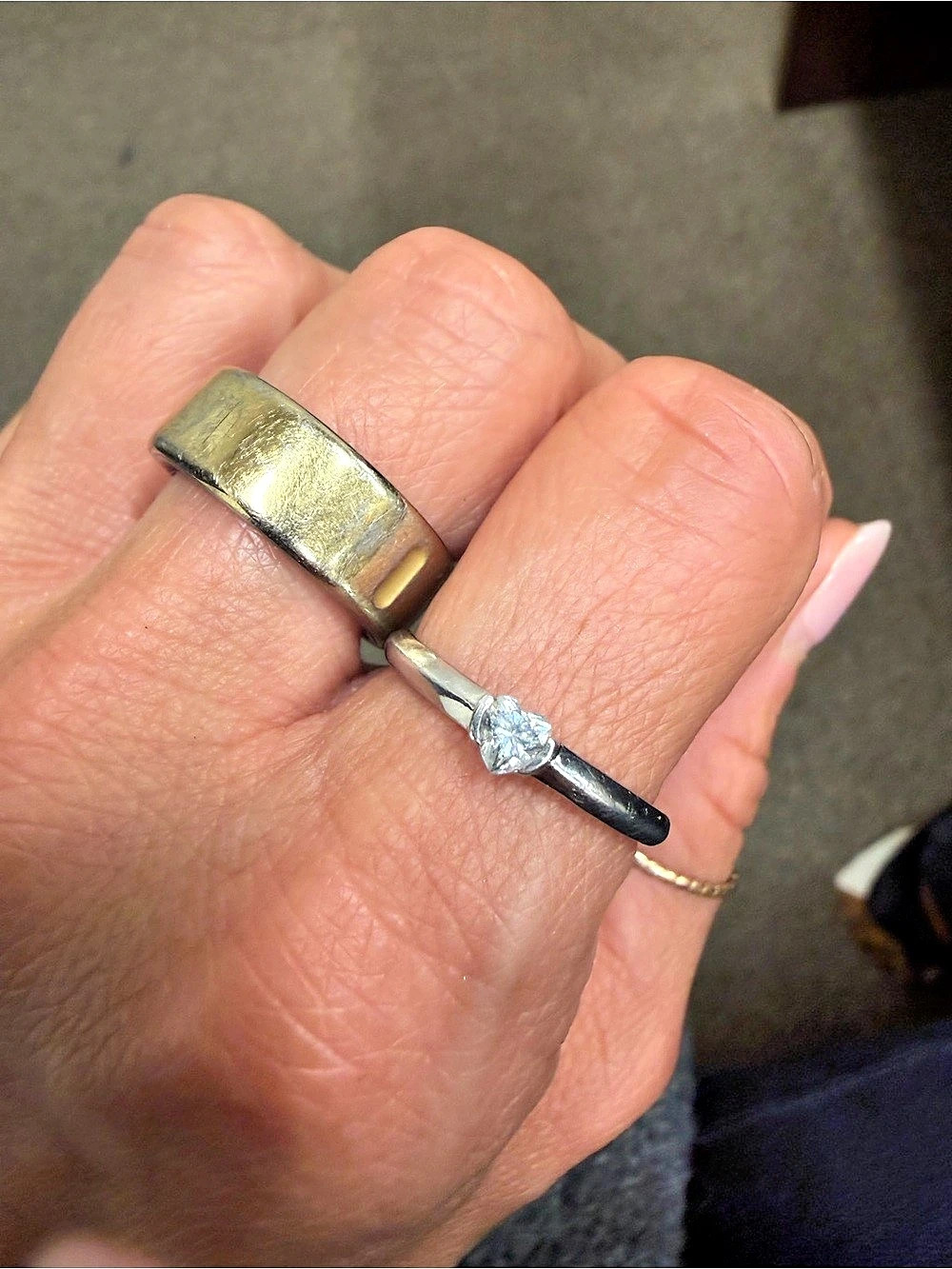 925 Sterling Silver Heart Ring Set Size 9